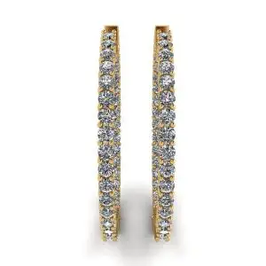 Thin Hoop Earrings with Diamonds Yellow Gold - Photo 2
