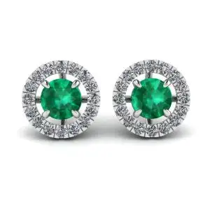 Emerald Stud Earrings with Detachable Diamond Halo Jacket