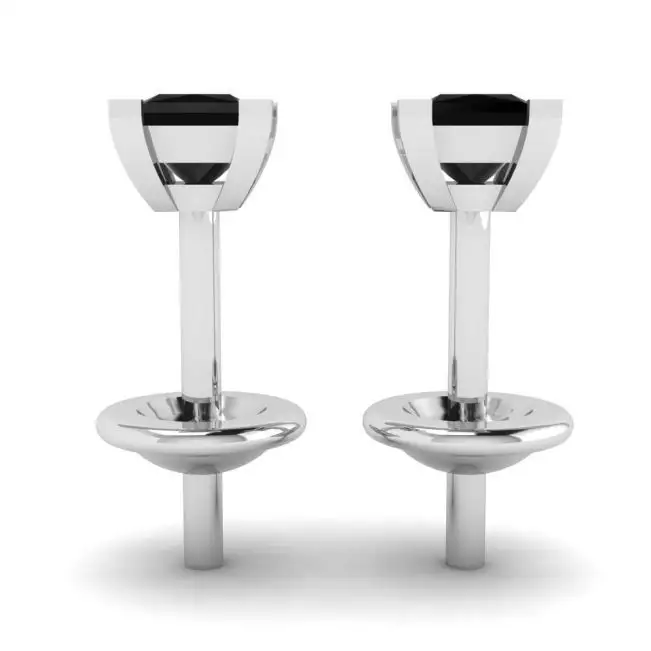 4 mm Princess Cut Black Diamond Stud Earrings - Photo 1