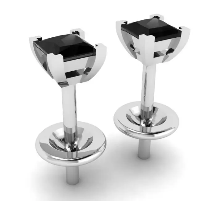 4 mm Princess Cut Black Diamond Stud Earrings - Photo 2