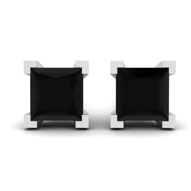 4 mm Princess Cut Black Diamond Stud Earrings