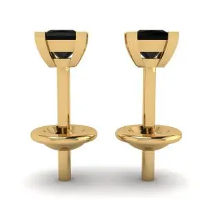 4 mm Princess Cut Black Diamond Stud Earrings Yellow Gold - Photo 1