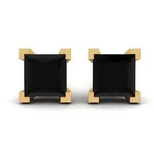 4 mm Princess Cut Black Diamond Stud Earrings Yellow Gold