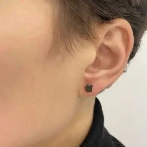 4 mm Princess Cut Black Diamond Stud Earrings Rose Gold - Photo 3