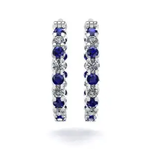 Diamond and Sapphire Hoop Earrings White Gold - Photo 1