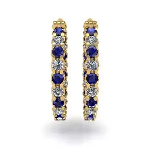 Diamond and Sapphire Hoop Earrings Yellow Gold - Photo 1