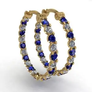 Diamond and Sapphire Hoop Earrings Yellow Gold