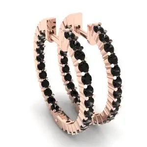 Black Diamond Hoop Earrings Rose Gold