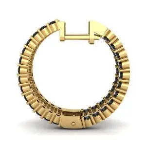 Black Diamond Hoop Earrings Yellow Gold - Photo 1
